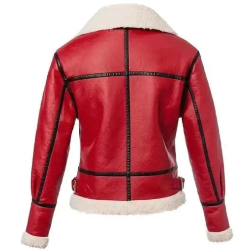 Red Christmas Shearling Leather Jacket For Sale