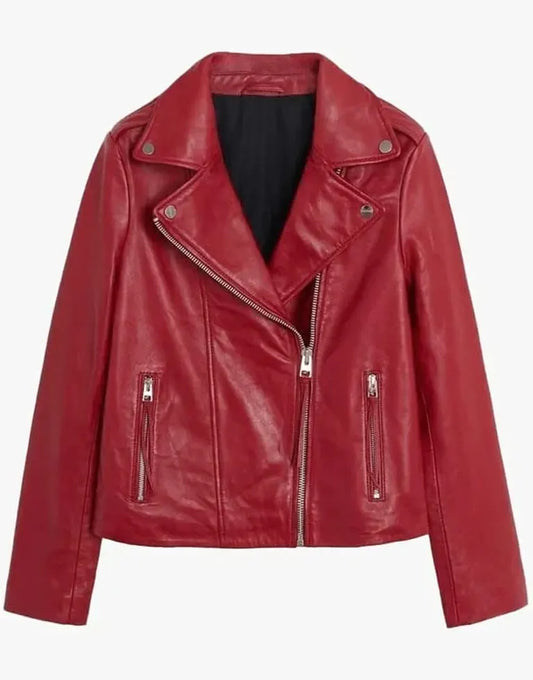 Red Slim Outerwear Biker Leather Jacket