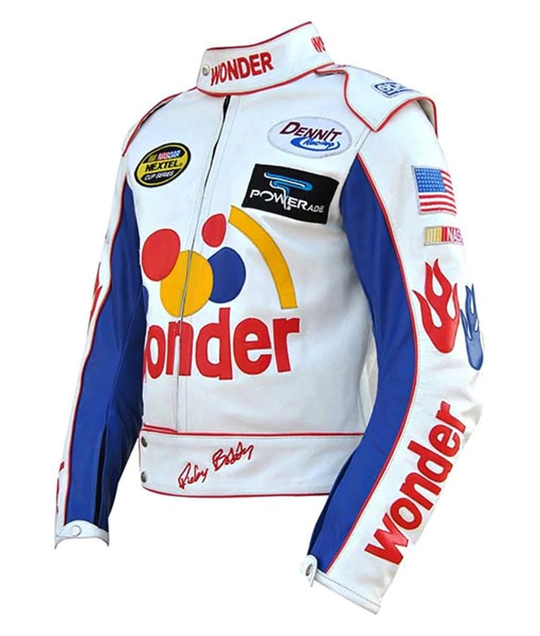 Wonder White Ricky Racing Leather Jacket, Sleeves with Zip Cuffs