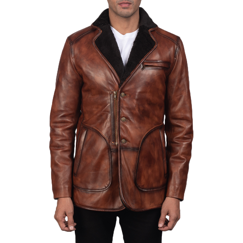 Rocky Fur Men Shearling Jacket, Brown