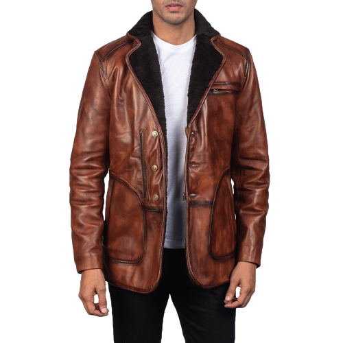 Rocky Fur Leather Blazer Men, Brown