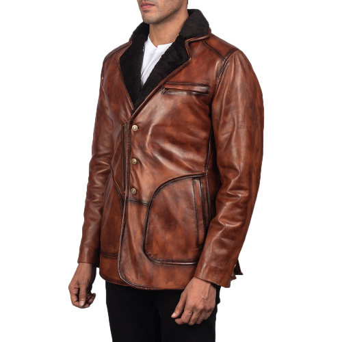 Rocky Fur Leather Blazer Men, Brown