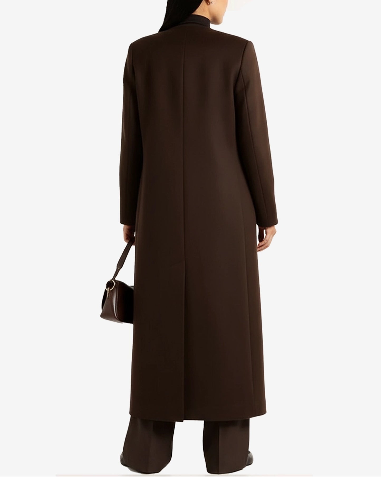 Rosario Womens Collarless Chocolate Brown Wool Trench Coat Buy