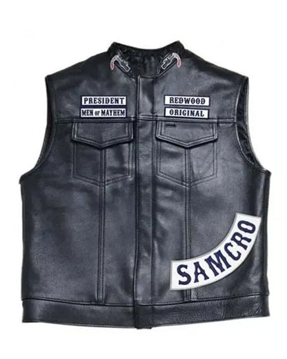 SOA Sons of Anarchy Black Leather Biker Vest
