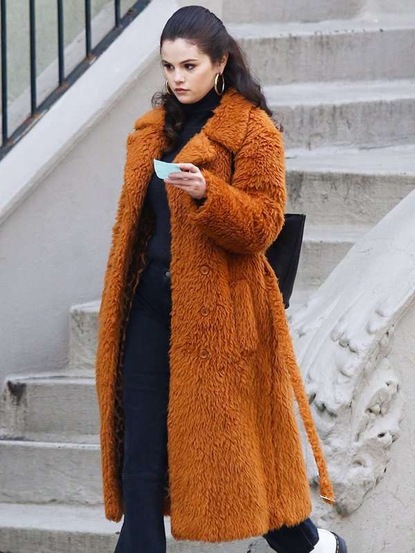 Brown Shearling Fur Coat Inspired by Salena Gomes