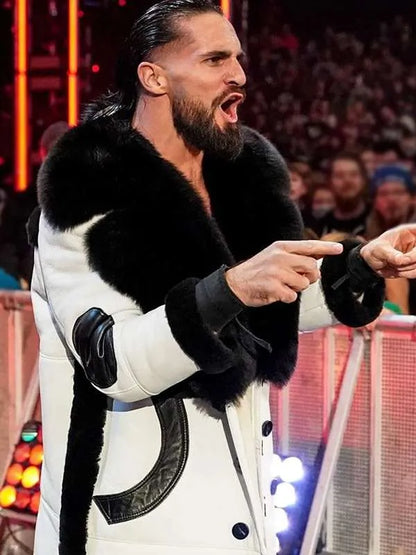 Seth-Rollins-APW-WWE-RAW-White-Shearling-Leather-Coat