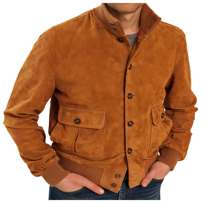 Classyak Fashion Suede Leather Jacket, Brown