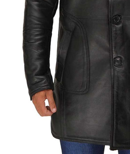 Black Leather Shearling Jacket For Men