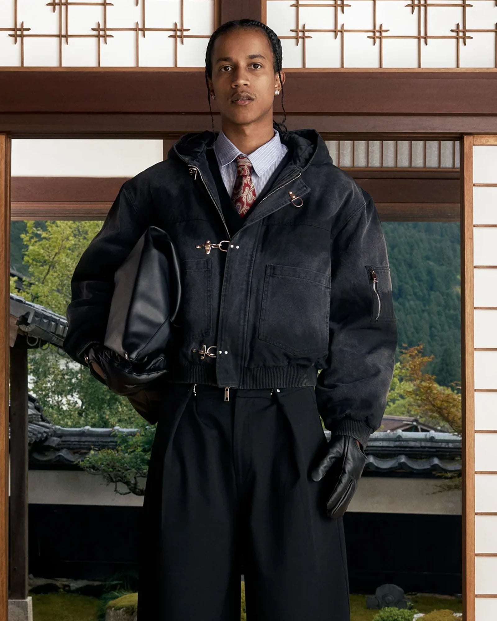 Shinzo-Shige-15oz-Canvas-Clasp-Bomber-Black-Jacket