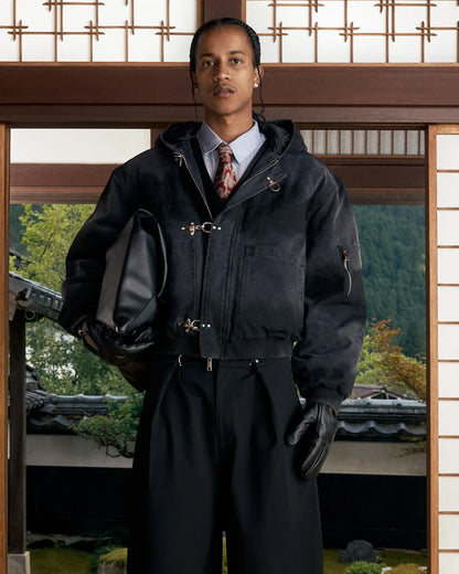 Shinzo-Shige-15oz-Canvas-Clasp-Bomber-Black-Jacket