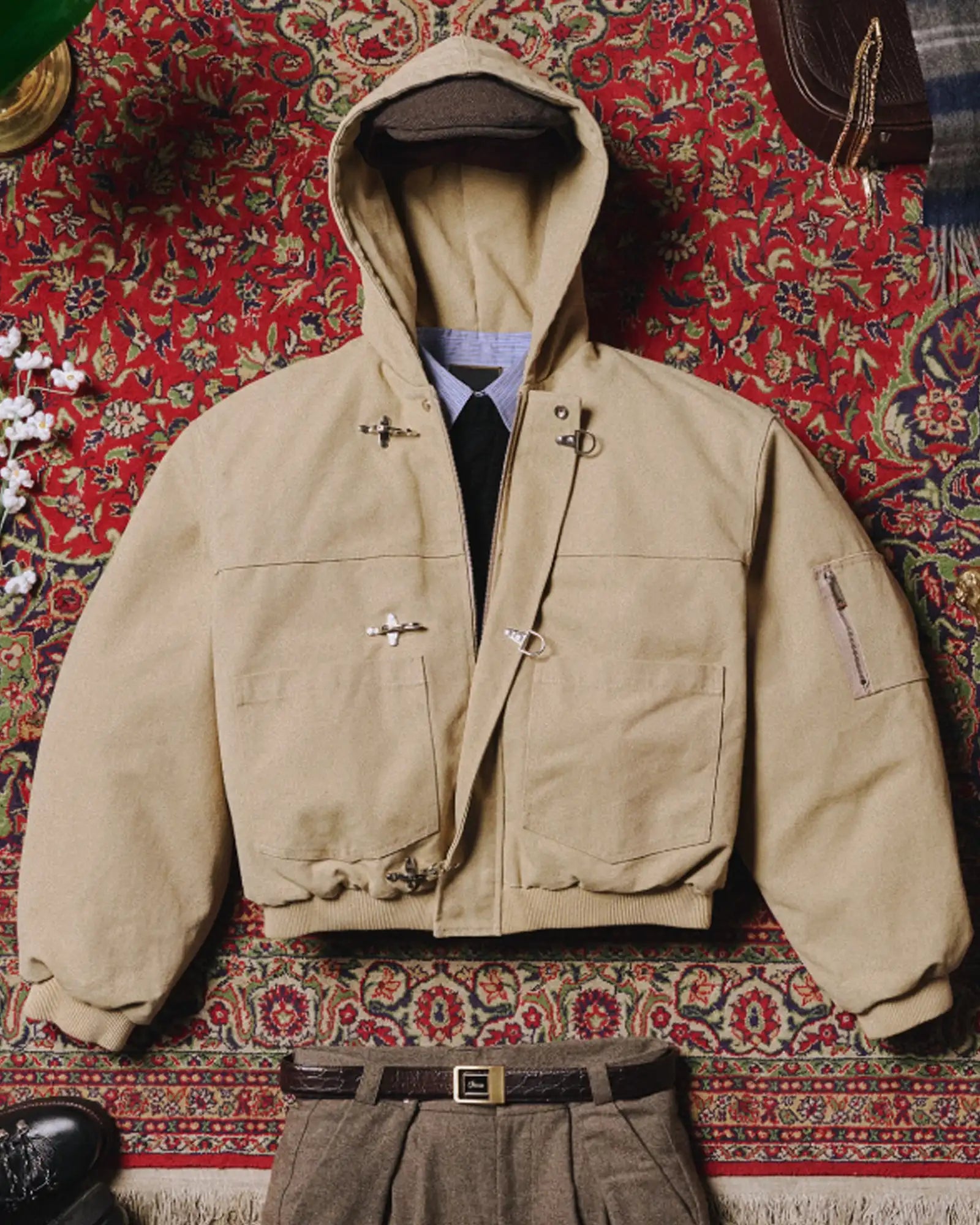 Shinzo-Shige-15oz-Canvas-Clasp-Bomber-Jacket-Beige