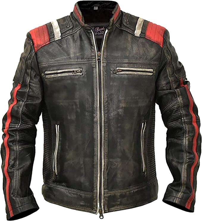 Skull Print Leather Biker Jacket Men