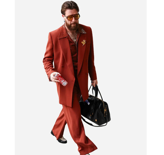 Travis Kelce Super Bowl LIX Red Suit