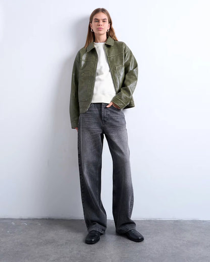 Topshop-Faux-Leather-Zip-Jacket-With-Pockets-In-Washed-Green