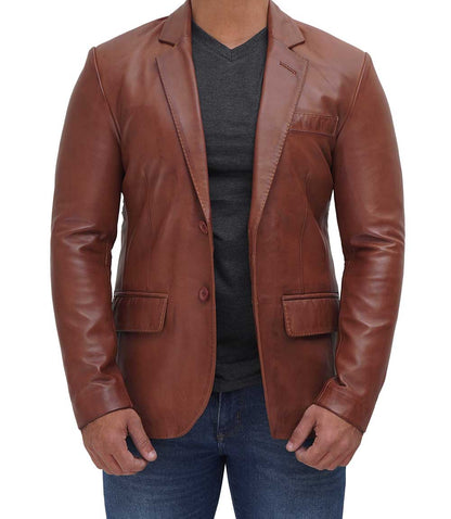Men's Glendale Brown Leather Blazer