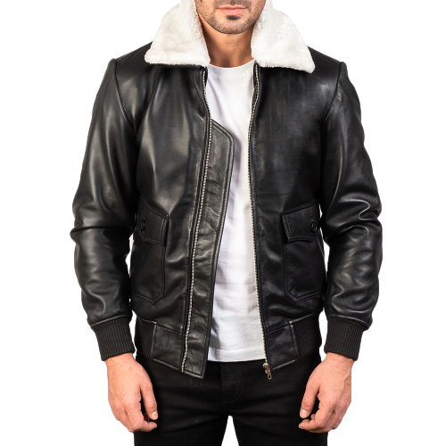 Alberto Black Shearling Jacket For Men in Leather