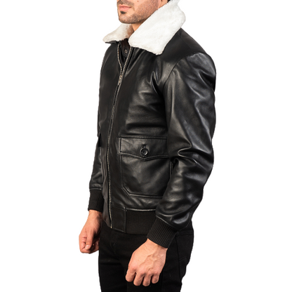 Alberto Black Shearling Jacket For Men in Leather