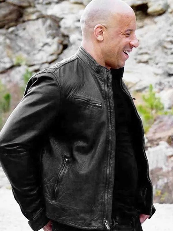 Vin Diesel Fast and Furious Black Leather Jacket For Sale