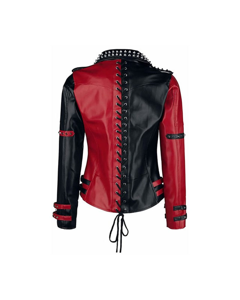 Studded Leather Jacket Black & Red