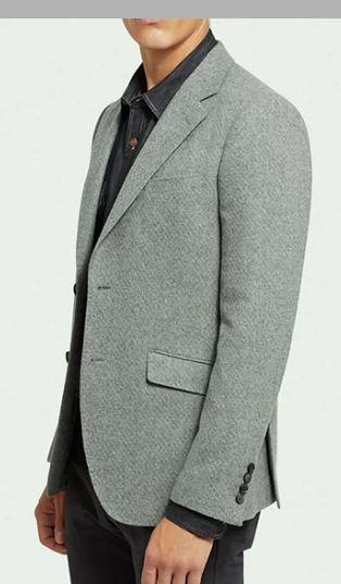 Mens Grey Wool Blend Single Breasted Blazer