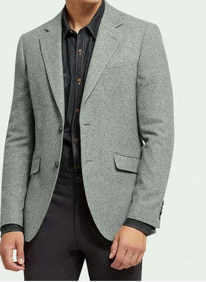 Mens Grey Wool Blend Single Breasted Blazer