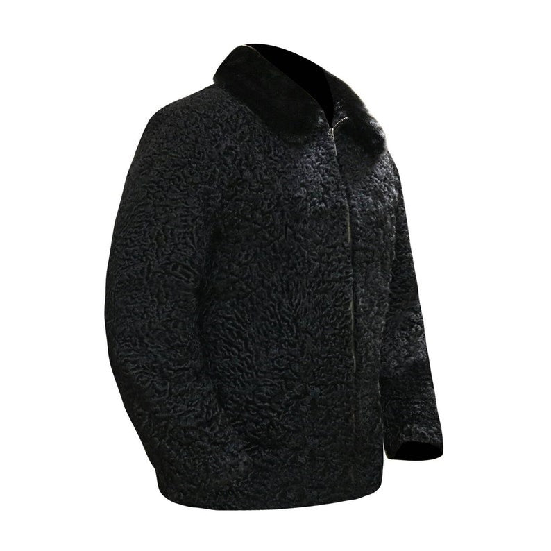 Black Persian Karakul Lamb Soft Shearling Jacket