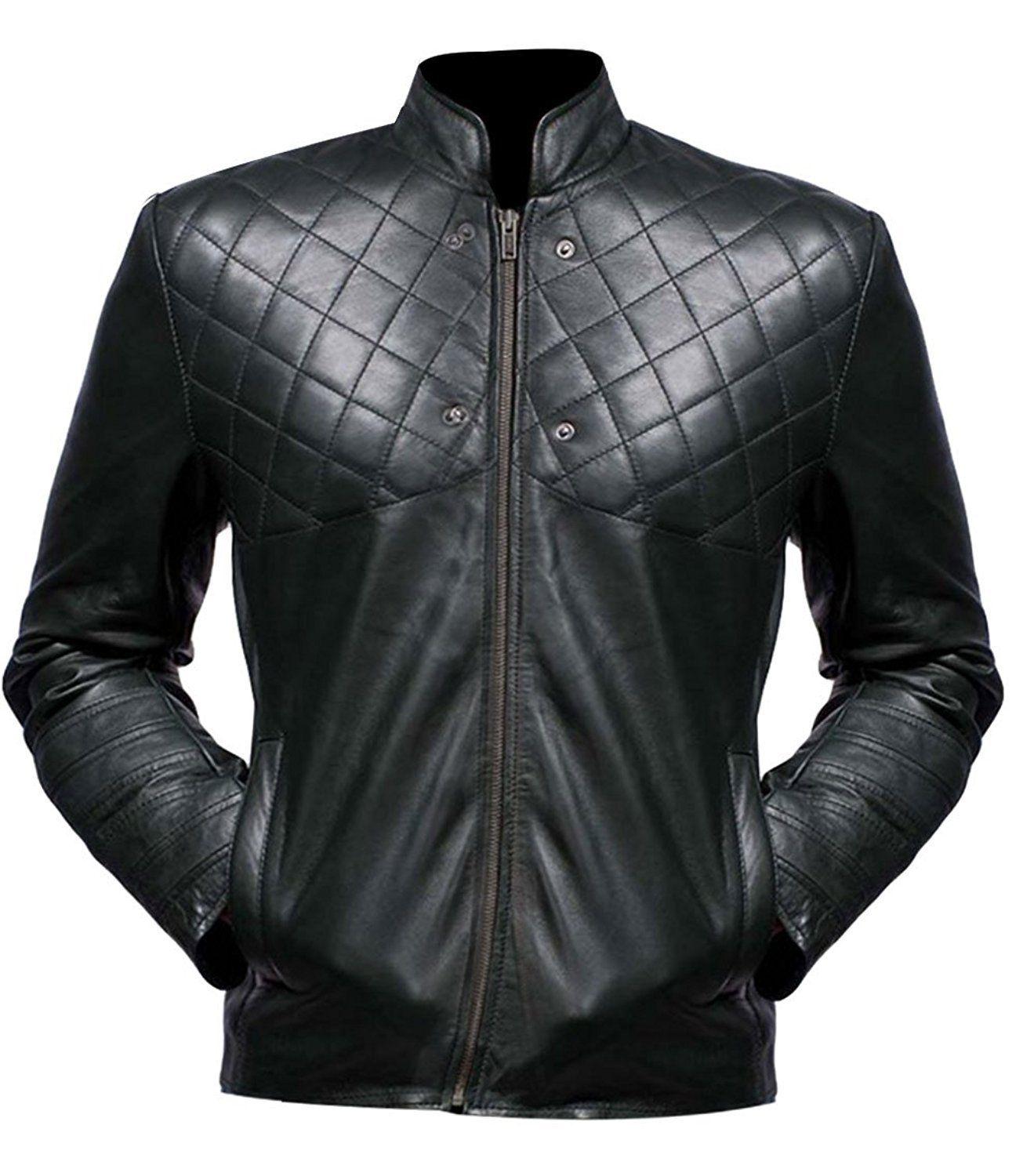 Stephen Amell Hooded Black Leather Jacket