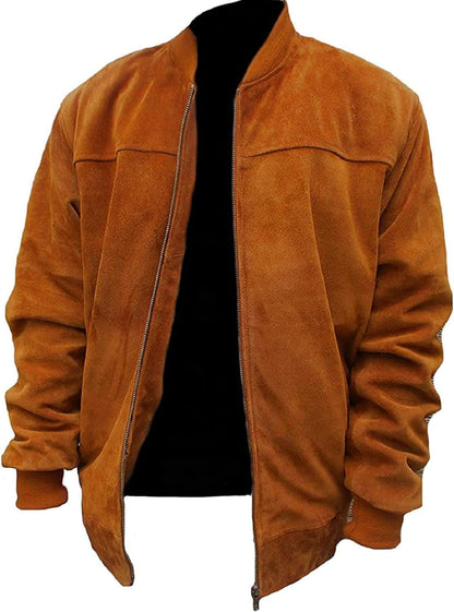 Men's Brown Bomber Style Suede Leather Jacket