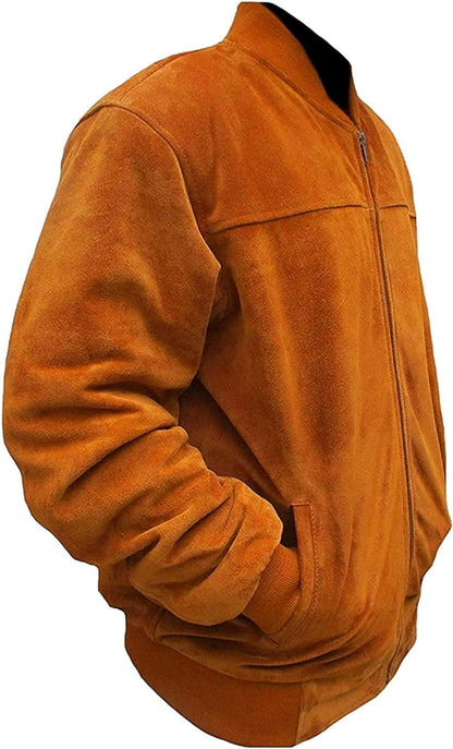 Men's Brown Bomber Style Suede Leather Jacket