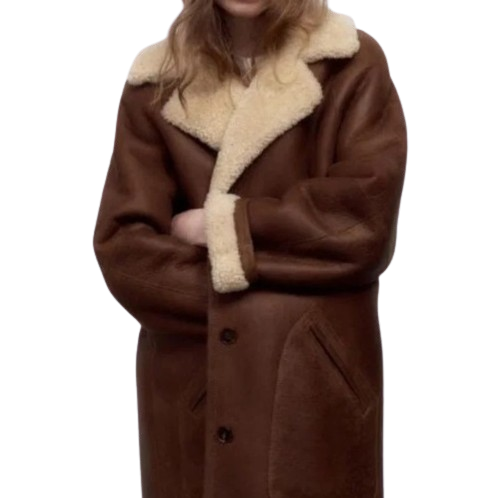 Winter Fur Shearling Brown Long Coat