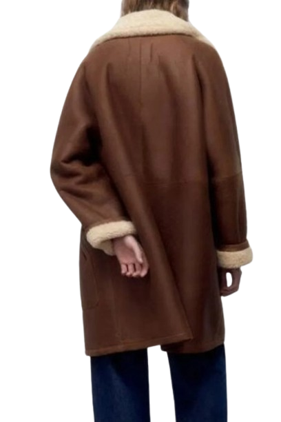 Winter Shearling Jacket Women in Fur, Brown