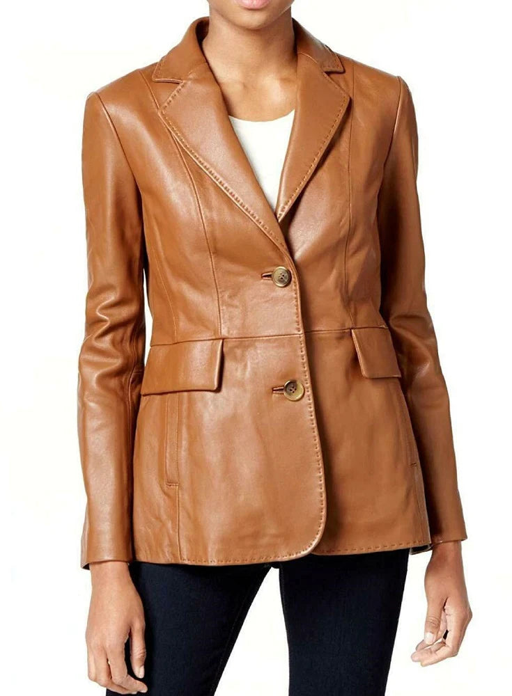 Women Genuine Sheep Leather Blazer Coat