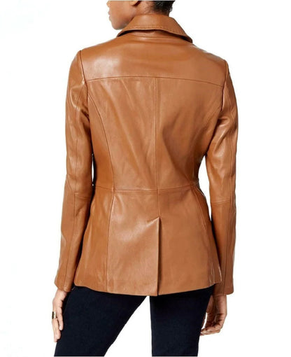 Genuine Sheep Leather Blazer Women Brown