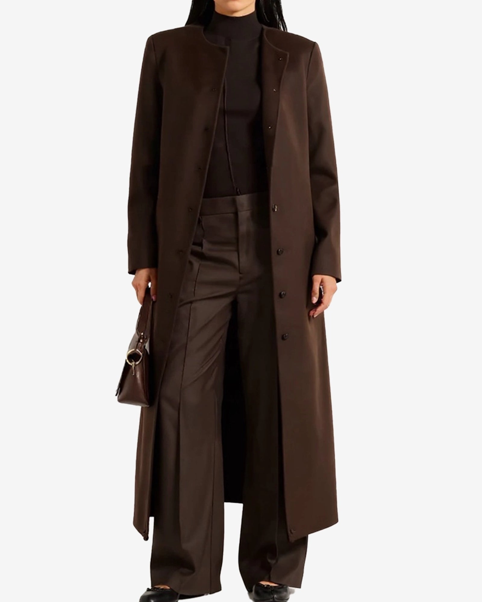 Women Chocolate Brown Long Wool Coat