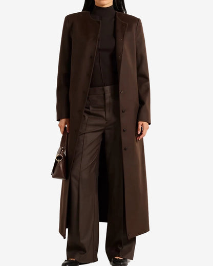 Women Chocolate Brown Long Wool Coat