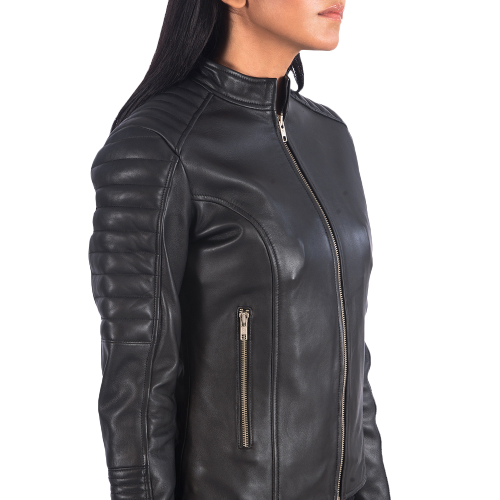 Adalyn Quilted Leather Biker Jacket Women, Black