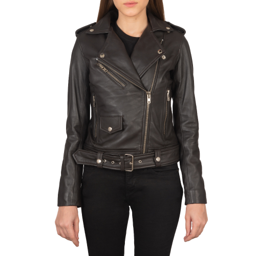 Alish Leather Biker Jacket Women, Brown