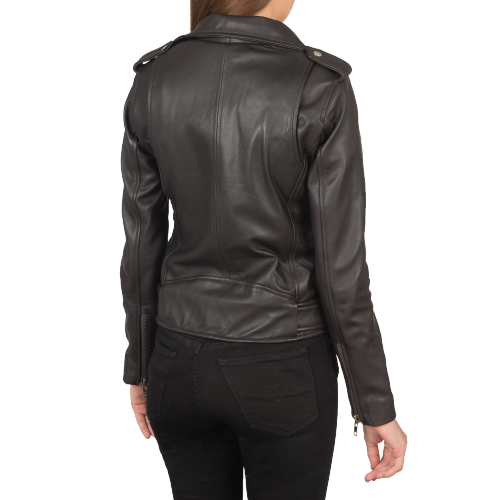 Alish Leather Biker Jacket Women, Brown