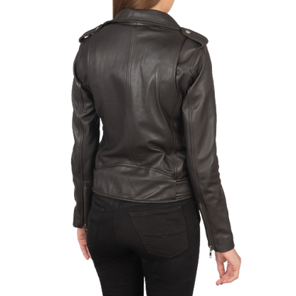 Alish Leather Biker Jacket Women, Brown