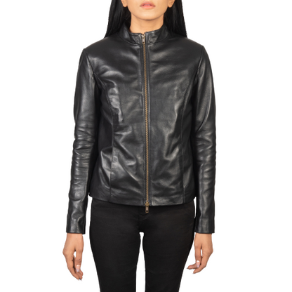 Rmuella Leather Biker Jacket Women, Black