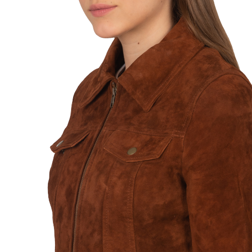 Suzy Trucker Suede Jacket Women, Brown