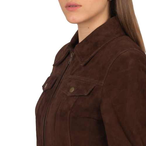 Mocha Trucker Western Suede Jacket Women