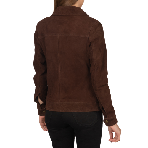 Mocha Trucker Western Suede Jacket Women