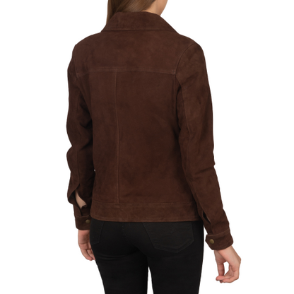 Mocha Trucker Western Suede Jacket Women
