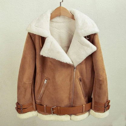 Fur Shearling Jacket Women, Brown