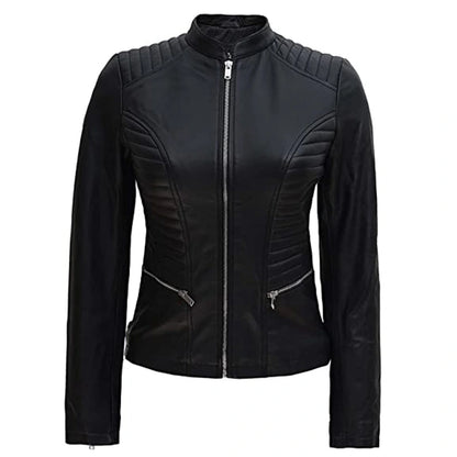 Leather Jacket Padded, Women Biker Jacket