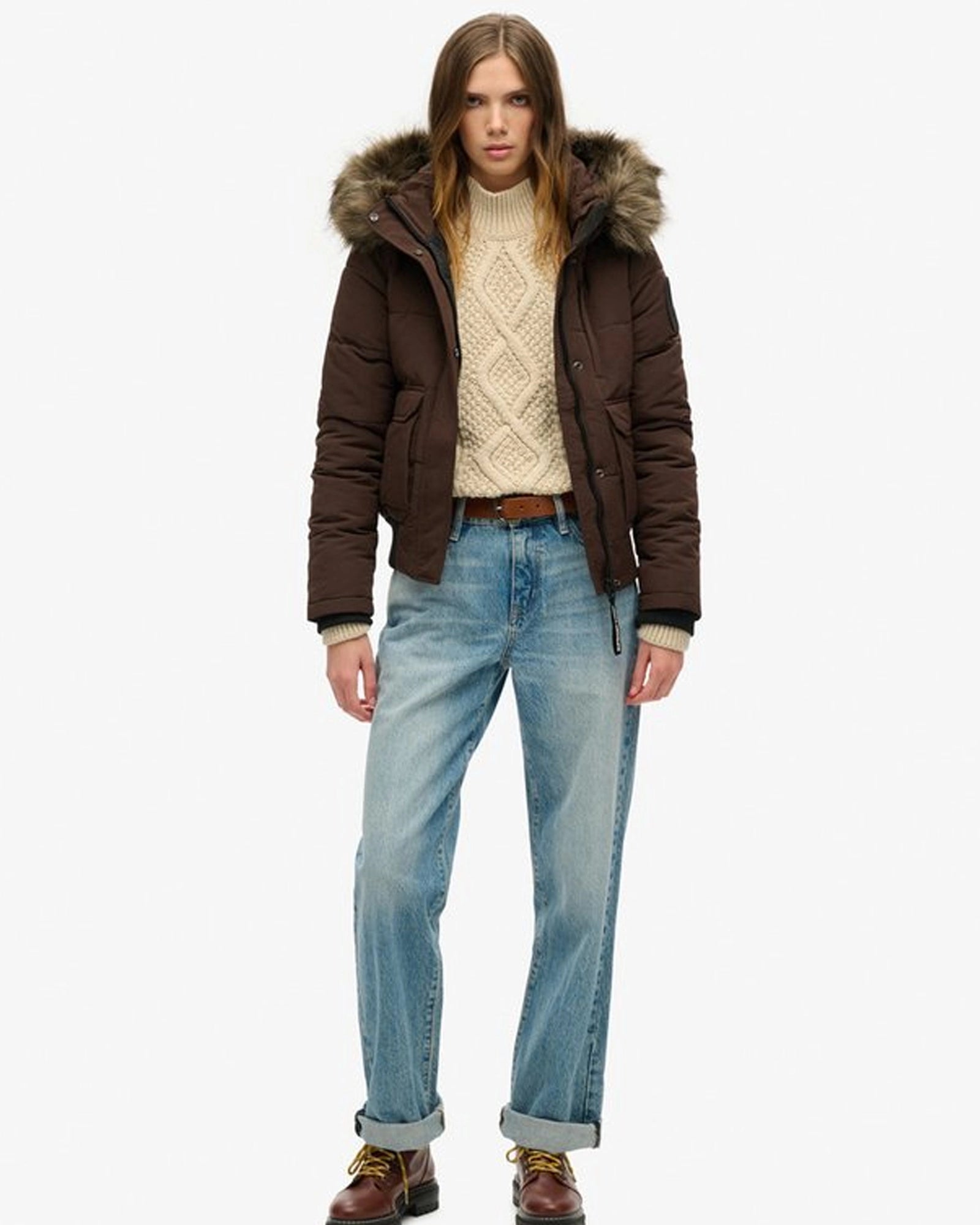 Womens-Superdry-Everest-Hooded-Bomber-Jacket-Brown