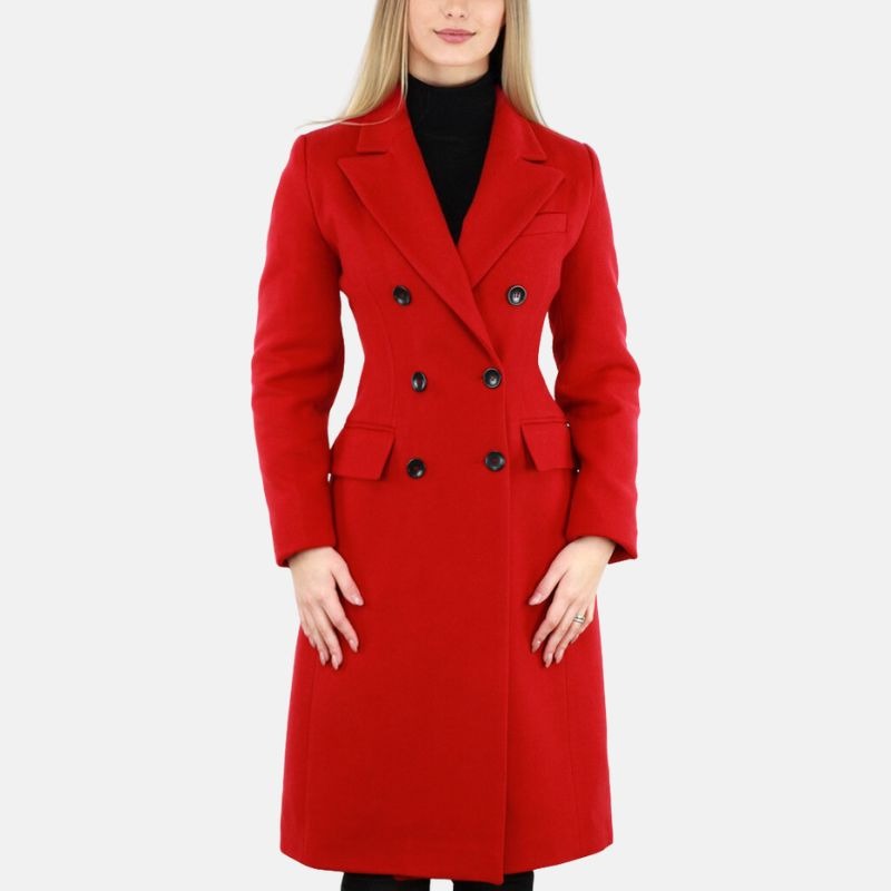 Womens Christmas Red Long Wool Coat