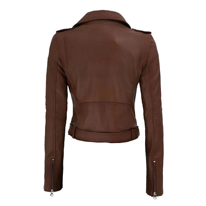Womens_Motorcycle_Slim_Fit_Brown_Biker_Classic_Jacket_Back