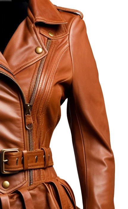 Brown Leather Jacket with Belt 